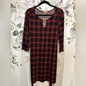 Banana Republic navy blue and red-orange Retro Patterned Dress